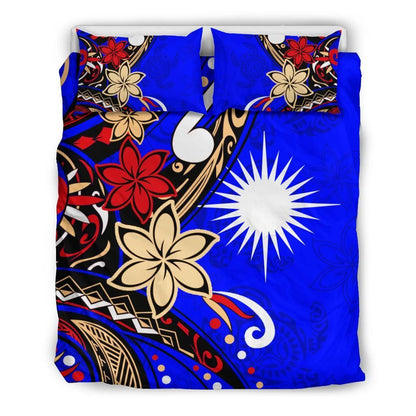 Marshall Islands Bedding Set - Tribal Flower With Special Turtles Blue Color