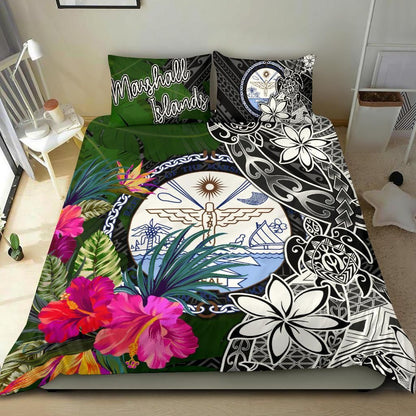 Marshall Islands Bedding Set - Turtle Plumeria Banana Leaf Crest