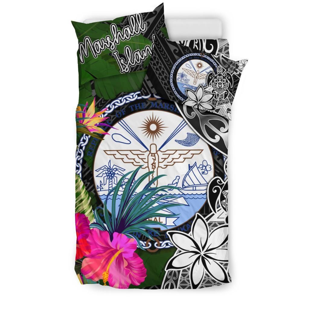 Marshall Islands Bedding Set - Turtle Plumeria Banana Leaf Crest