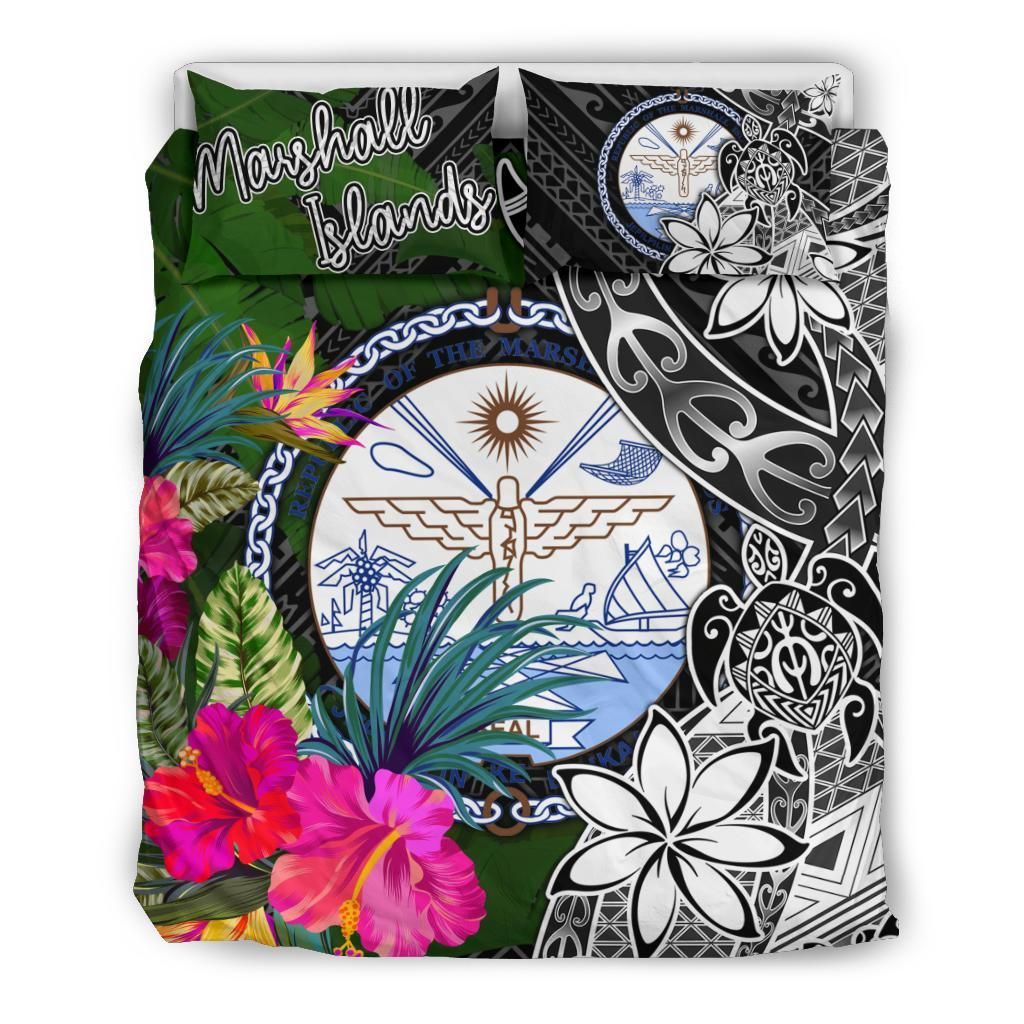Marshall Islands Bedding Set - Turtle Plumeria Banana Leaf Crest