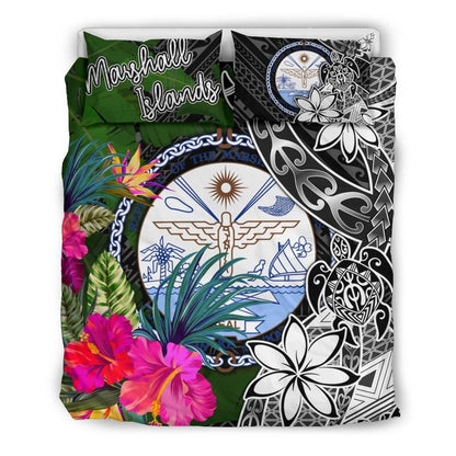 Marshall Islands Bedding Set - Turtle Plumeria Banana Leaf Crest