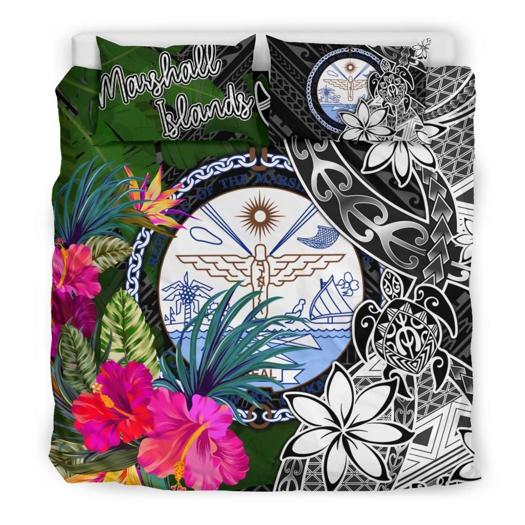 Marshall Islands Bedding Set - Turtle Plumeria Banana Leaf Crest