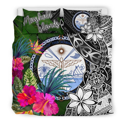 Marshall Islands Bedding Set - Turtle Plumeria Banana Leaf Crest