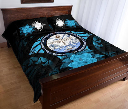 Marshall Islands Polynesian Quilt Bed Set Hibiscus Blue