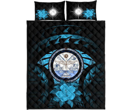 Marshall Islands Polynesian Quilt Bed Set Hibiscus Blue