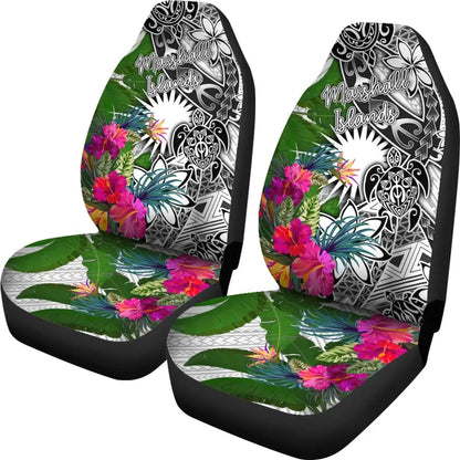 Marshall Islands Car Seat Covers White - Turtle Plumeria Banana Leaf