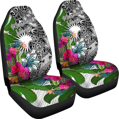 Marshall Islands Car Seat Covers White - Turtle Plumeria Banana Leaf