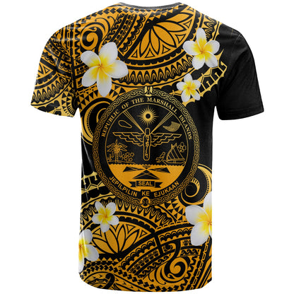 Marshall Islands Crest Custom Personalised T-Shirt - Plumeria Polynesian Vibe Gold