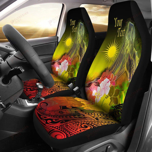 Marshall Islands Custom Personalised Car Seat Cover - Humpback Whale with Tropical Flowers (Yellow)