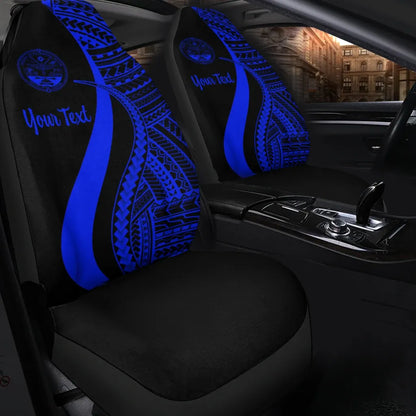 Marshall Islands Custom Personalised Car Seat Covers - Blue Polynesian Tentacle Tribal Pattern Crest