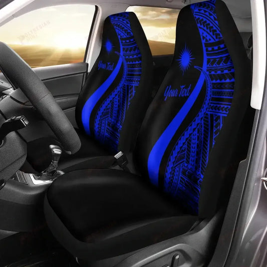 Marshall Islands Custom Personalised Car Seat Covers - Blue Polynesian Tentacle Tribal Pattern