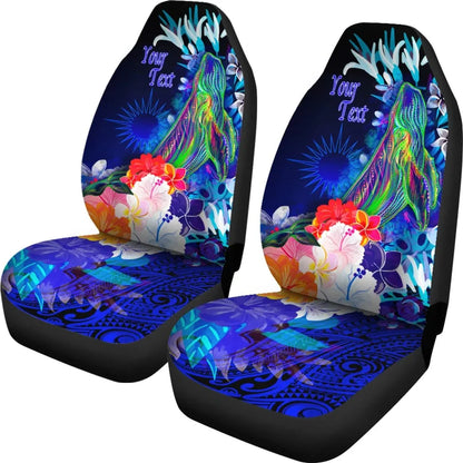 Marshall Islands Custom Personalised Car Seat Covers - Humpback Whale with Tropical Flowers (Blue)