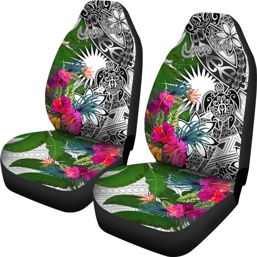 Marshall Islands Custom Personalised Car Seat Covers White - Turtle Plumeria Banana Leaf