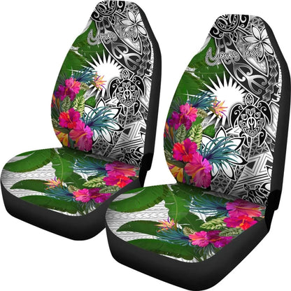 Marshall Islands Custom Personalised Car Seat Covers White - Turtle Plumeria Banana Leaf