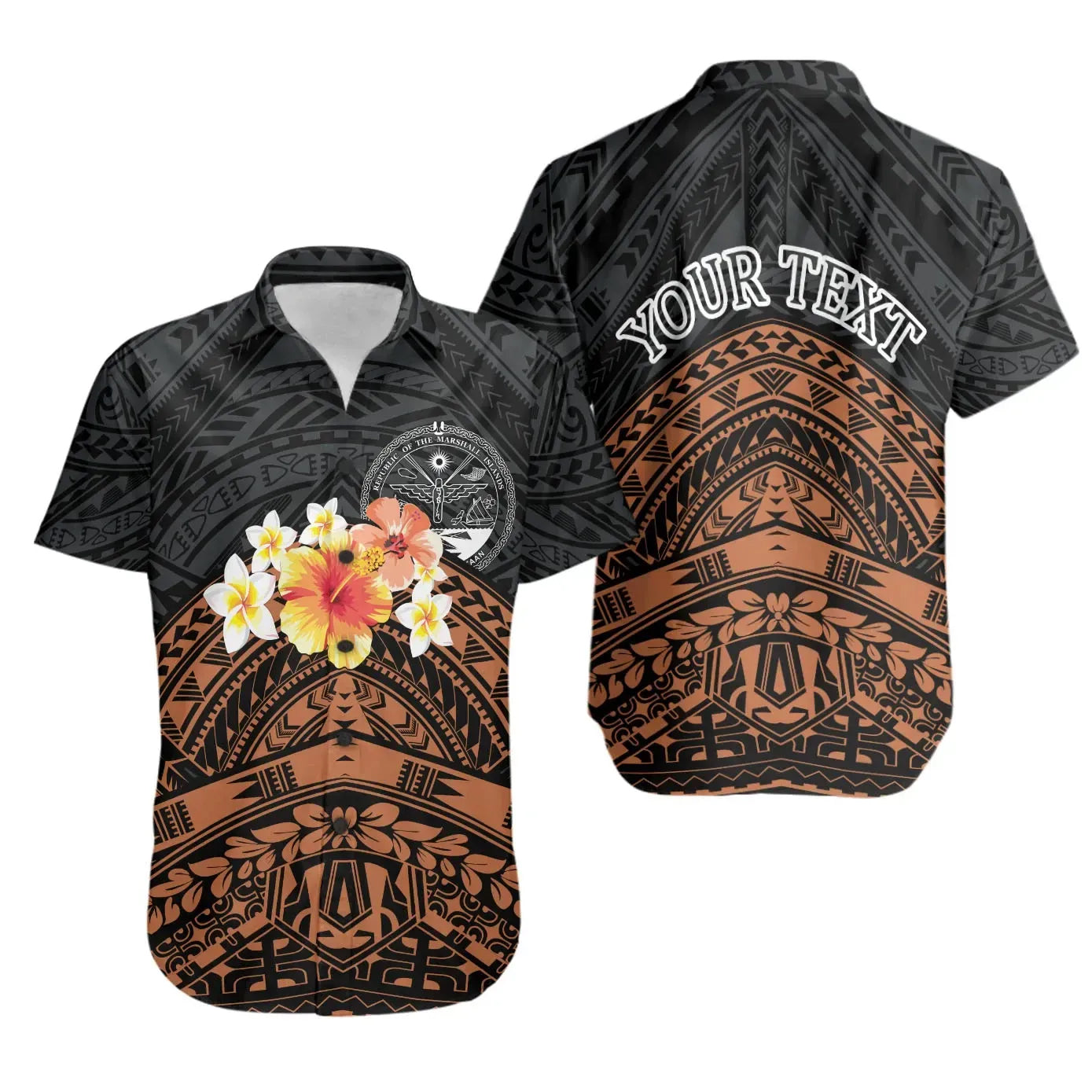 Marshall Islands Custom Personalised Short Sleeve Shirt - Tribal Pattern Hibiscus Crest