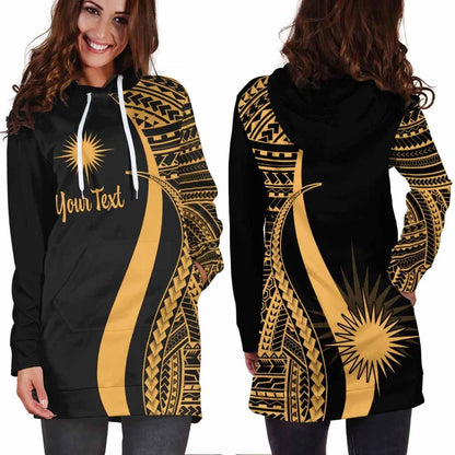 Marshall Islands Custom Personalised Hoodie Dress - Gold Polynesian Tentacle Pattern