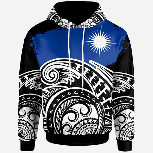 Marshall Islands - Custom Personalised Hoodie - Ethnic Style With Round Black White Pattern