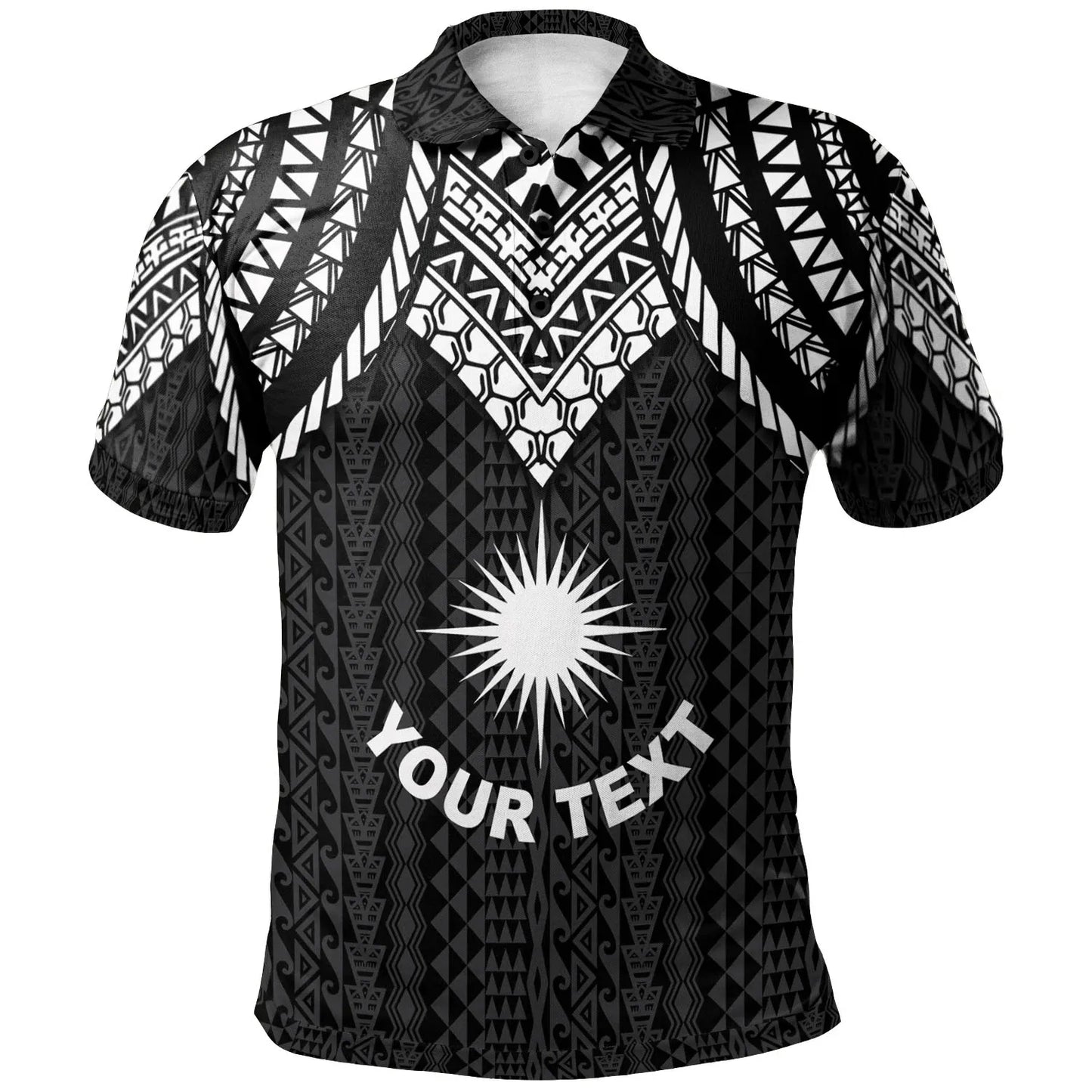 Marshall Islands Custom Personalised Polo Shirt - Polynesian Armor Style Black