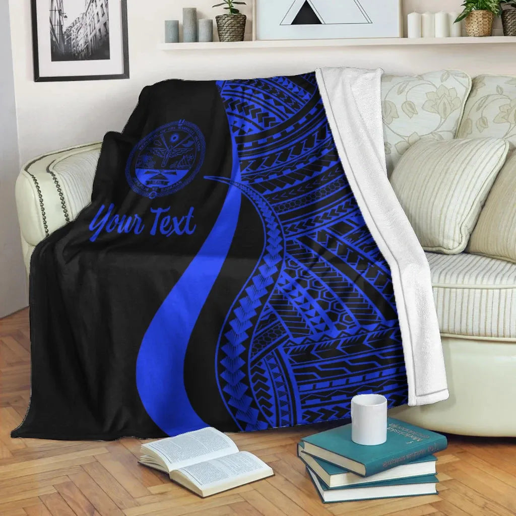 Marshall Islands Custom Personalised Premium Blanket - Blue Polynesian Tentacle Tribal Pattern Crest