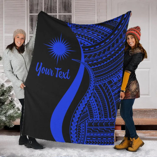 Marshall Islands Custom Personalised Premium Blanket - Blue Polynesian Tentacle Tribal Pattern