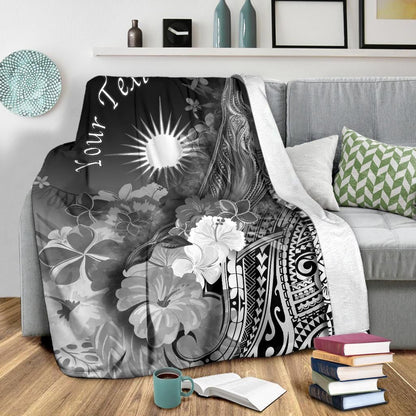 Marshall Islands Custom Personalised Premium Blanket - Humpback Whale with Tropical Flowers (White)