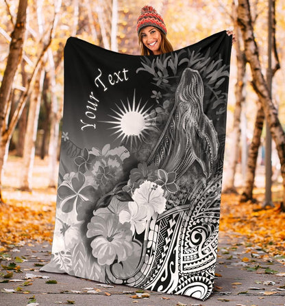Marshall Islands Custom Personalised Premium Blanket - Humpback Whale with Tropical Flowers (White)