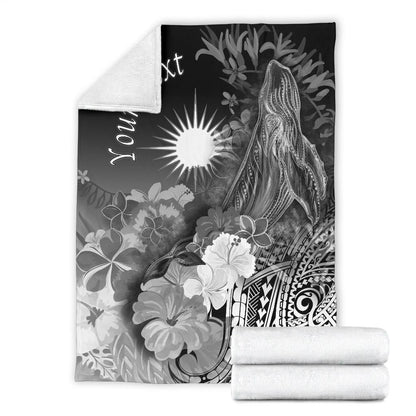 Marshall Islands Custom Personalised Premium Blanket - Humpback Whale with Tropical Flowers (White)