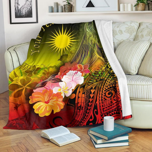 Marshall Islands Custom Personalised Premium Blanket - Humpback Whale with Tropical Flowers (Yellow)