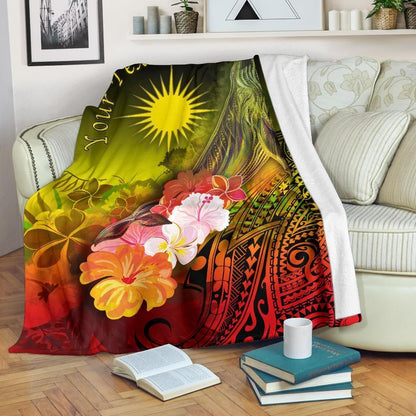 Marshall Islands Custom Personalised Premium Blanket - Humpback Whale with Tropical Flowers (Yellow)