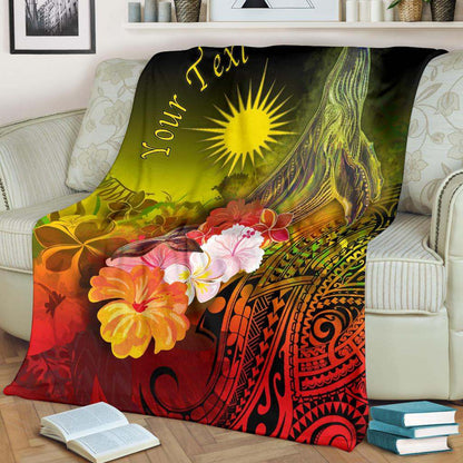 Marshall Islands Custom Personalised Premium Blanket - Humpback Whale with Tropical Flowers (Yellow)