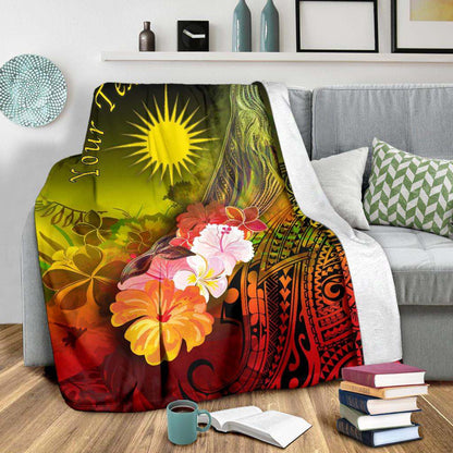 Marshall Islands Custom Personalised Premium Blanket - Humpback Whale with Tropical Flowers (Yellow)