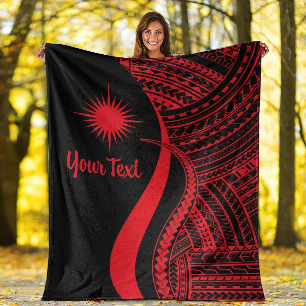 Marshall Islands Custom Personalised Premium Blanket - Red Polynesian Tentacle Tribal Pattern