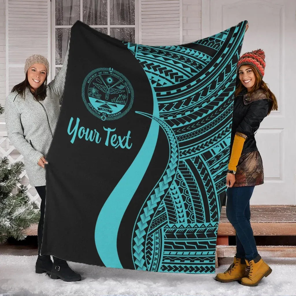 Marshall Islands Custom Personalised Premium Blanket - Turquoise Polynesian Tentacle Tribal Pattern Crest