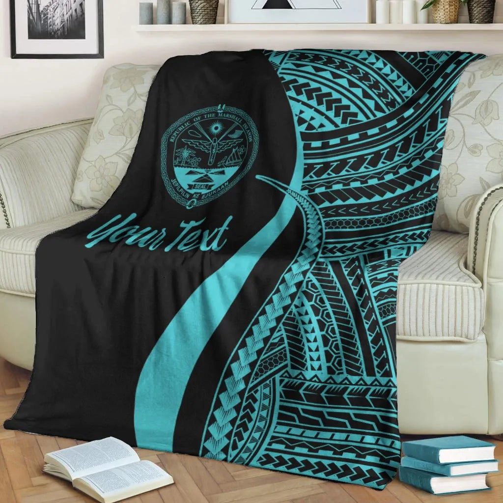 Marshall Islands Custom Personalised Premium Blanket - Turquoise Polynesian Tentacle Tribal Pattern Crest