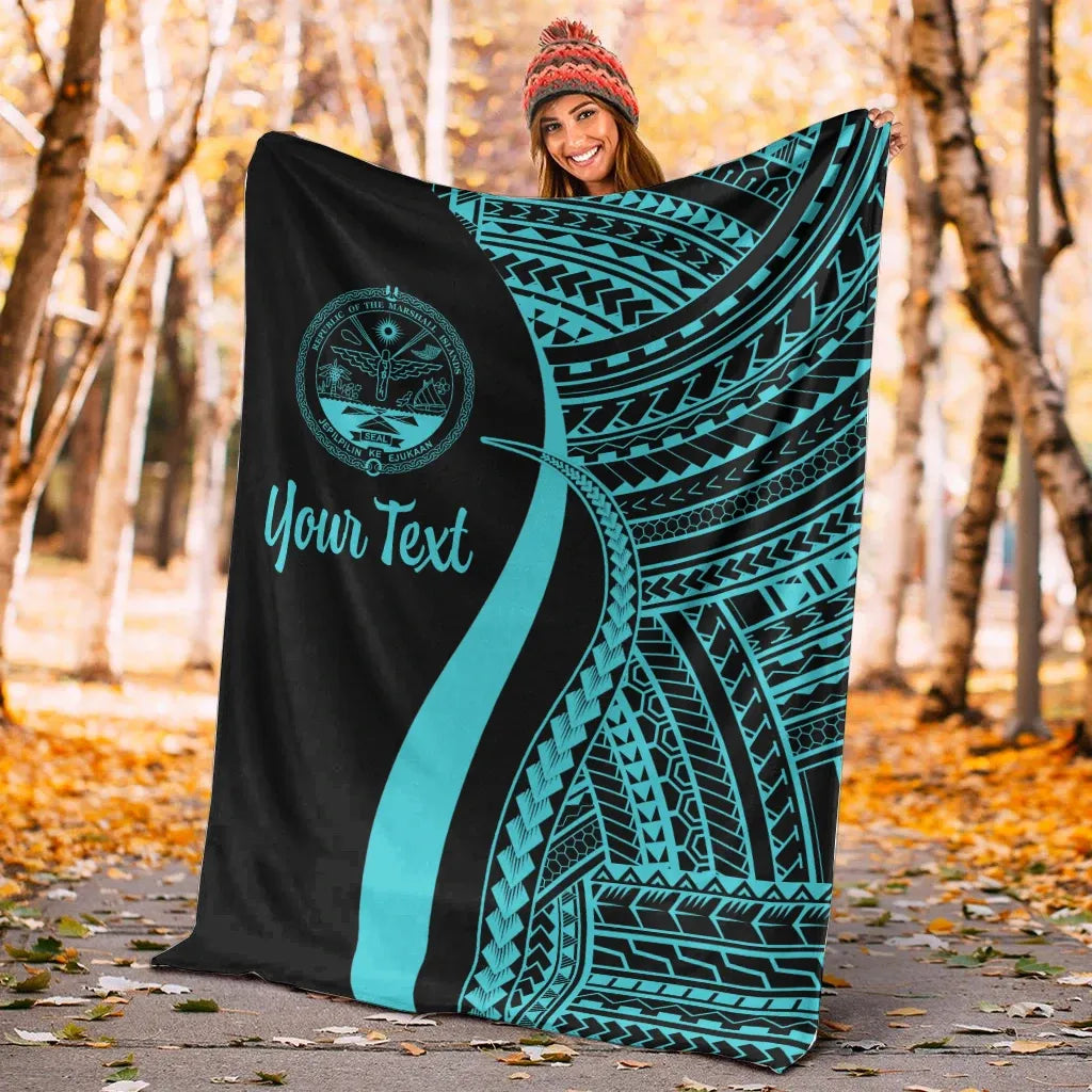 Marshall Islands Custom Personalised Premium Blanket - Turquoise Polynesian Tentacle Tribal Pattern Crest