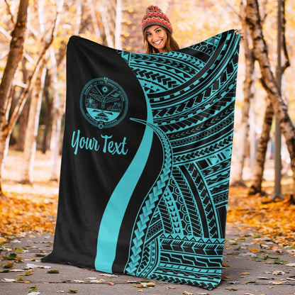 Marshall Islands Custom Personalised Premium Blanket - Turquoise Polynesian Tentacle Tribal Pattern Crest