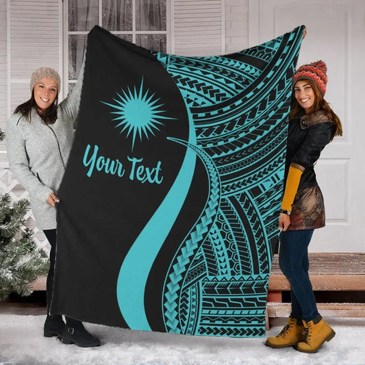 Marshall Islands Custom Personalised Premium Blanket - Turquoise Polynesian Tentacle Tribal Pattern