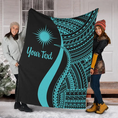 Marshall Islands Custom Personalised Premium Blanket - Turquoise Polynesian Tentacle Tribal Pattern