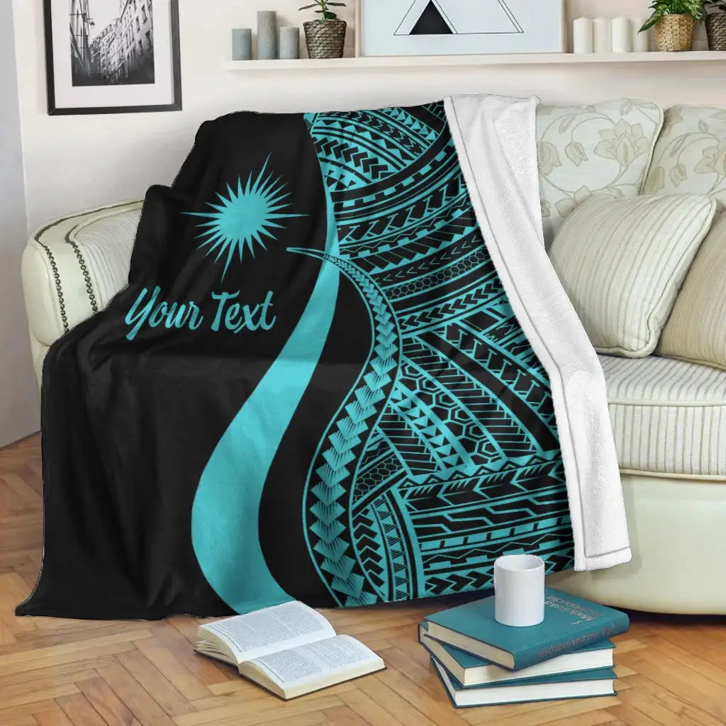 Marshall Islands Custom Personalised Premium Blanket - Turquoise Polynesian Tentacle Tribal Pattern