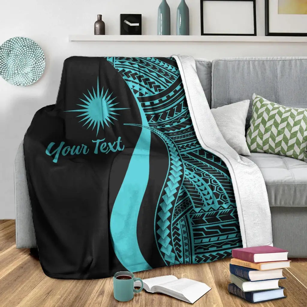 Marshall Islands Custom Personalised Premium Blanket - Turquoise Polynesian Tentacle Tribal Pattern