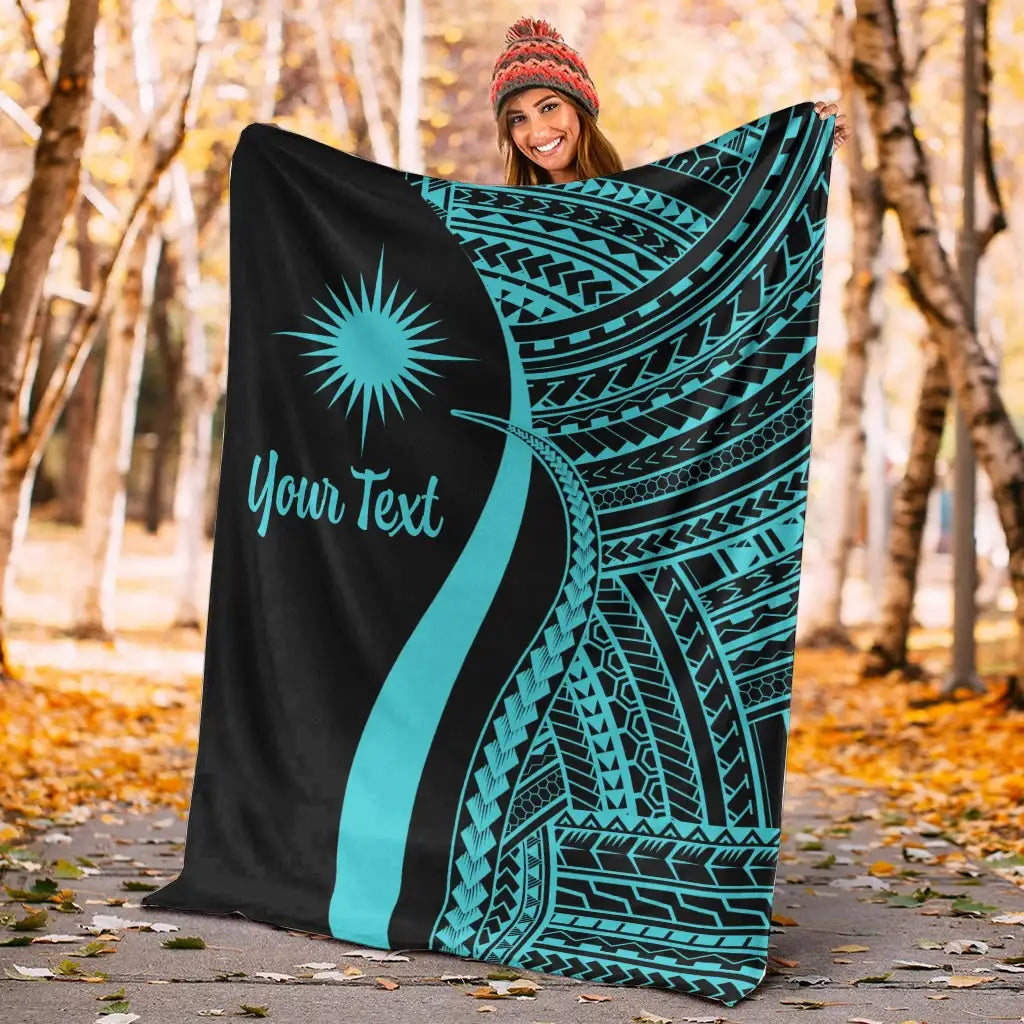 Marshall Islands Custom Personalised Premium Blanket - Turquoise Polynesian Tentacle Tribal Pattern