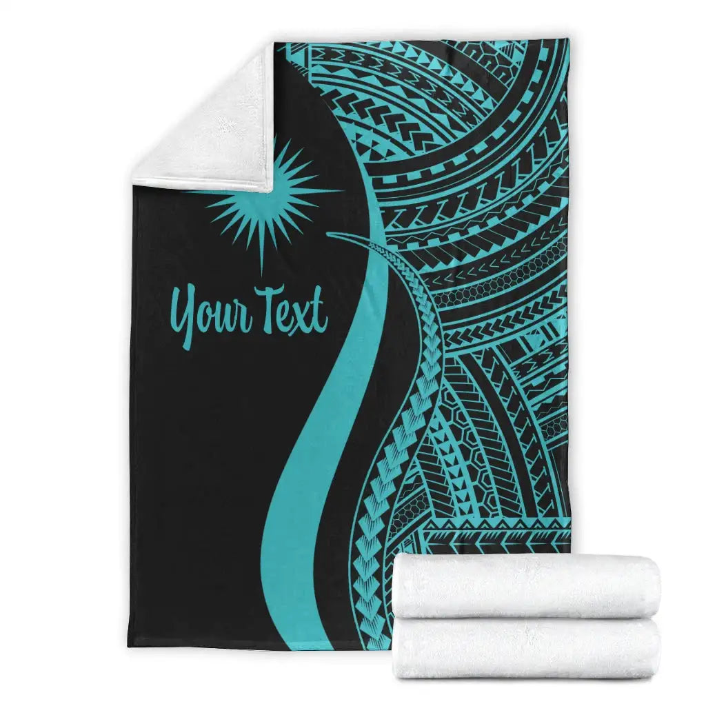 Marshall Islands Custom Personalised Premium Blanket - Turquoise Polynesian Tentacle Tribal Pattern