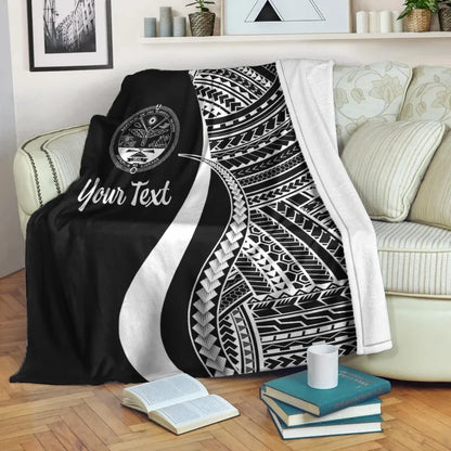 Marshall Islands Custom Personalised Premium Blanket - White Polynesian Tentacle Tribal Pattern Crest