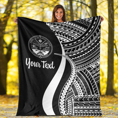 Marshall Islands Custom Personalised Premium Blanket - White Polynesian Tentacle Tribal Pattern Crest