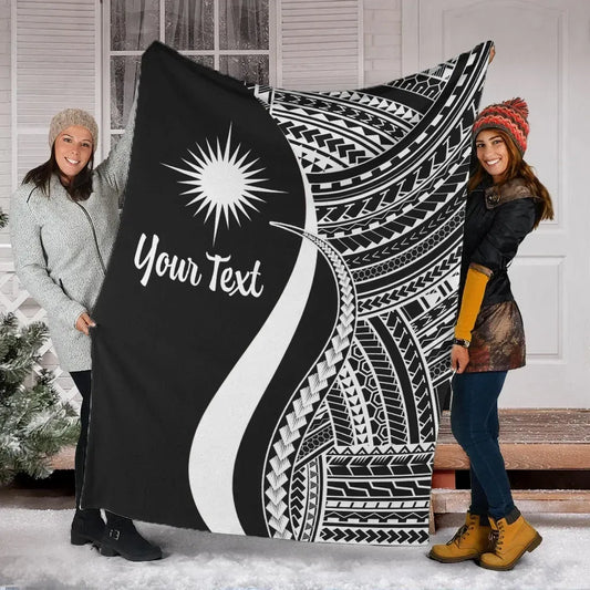 Marshall Islands Custom Personalised Premium Blanket - White Polynesian Tentacle Tribal Pattern
