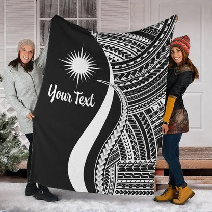 Marshall Islands Custom Personalised Premium Blanket - White Polynesian Tentacle Tribal Pattern