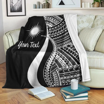 Marshall Islands Custom Personalised Premium Blanket - White Polynesian Tentacle Tribal Pattern