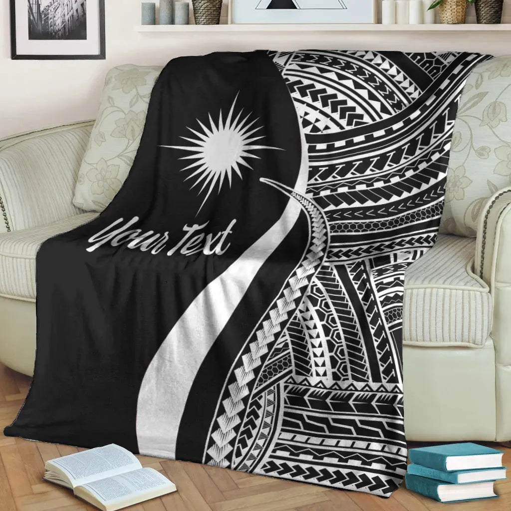 Marshall Islands Custom Personalised Premium Blanket - White Polynesian Tentacle Tribal Pattern