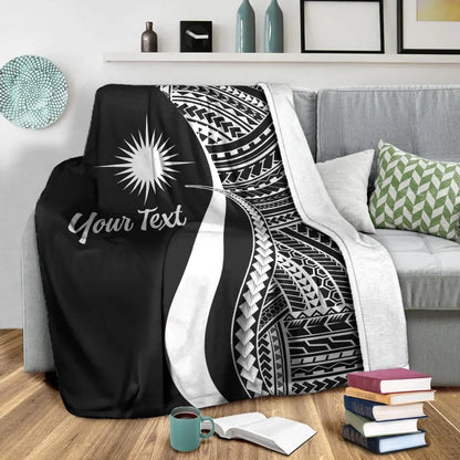 Marshall Islands Custom Personalised Premium Blanket - White Polynesian Tentacle Tribal Pattern
