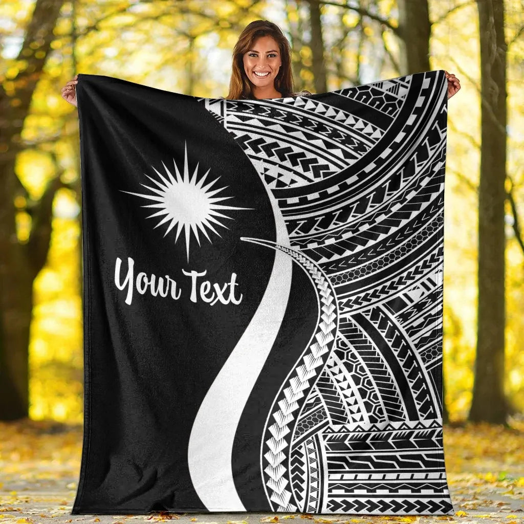 Marshall Islands Custom Personalised Premium Blanket - White Polynesian Tentacle Tribal Pattern